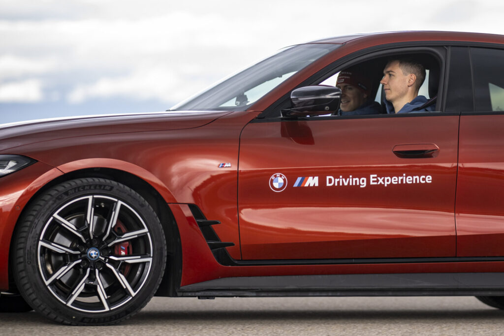 MAISACH, GERMANY - OCTOBER 10: Philipp Nawrath of Germany and Justus Strelow of Germany during the BMW Driving Experience after the car handover to the German Ski Federation before the Season 2024/25 at the BMW Driving Academy on October 10, 2024 in Maisach near Munich, Germany. (Photo by Kevin Voigt/VOIGT for BMW)